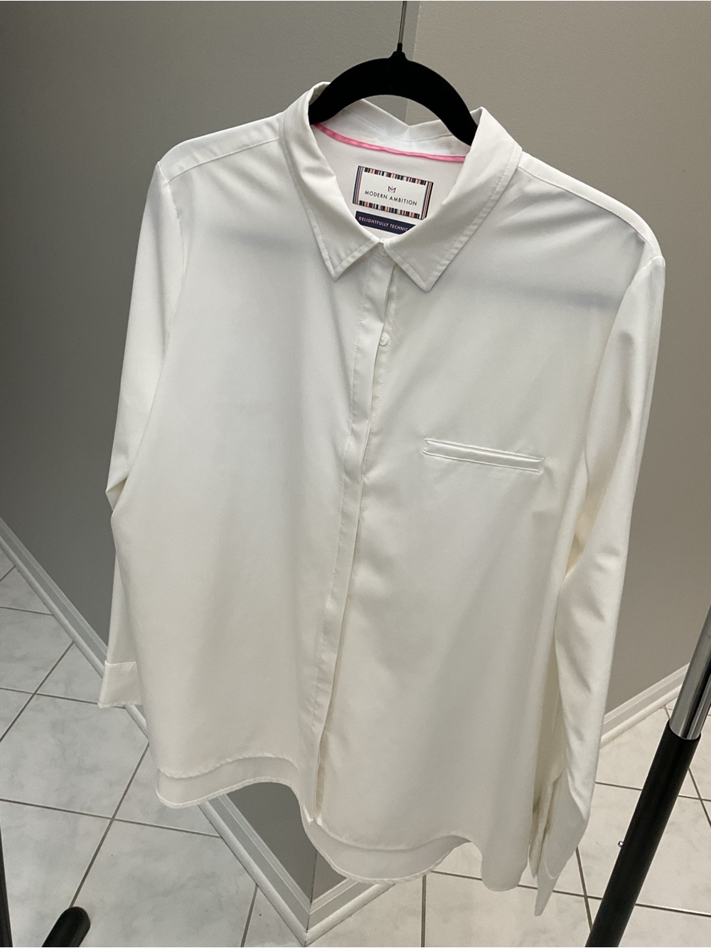 Modern Amusement Men’s White Button-Up Shirt with Subtle Pink Trim